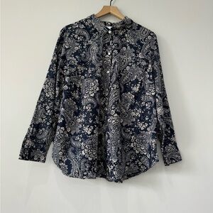 J. Jill paisley navy lightweight button down shirt blouse XL